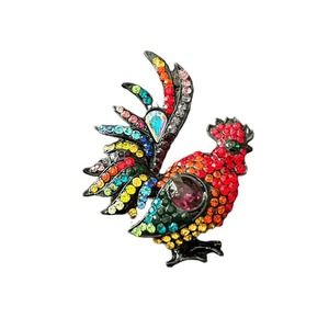 Vintage Rooster Brooch Rhinestone Encrusted Bright Multicolor Black Enamel Back
